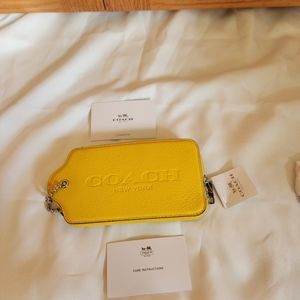 Coach HANGTAG MULITIFUNCTION CASE IN LEATHER (COACH F52507)SILVER/YELLOWCO